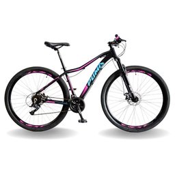 BICICLETA 29 PUMABIKE LINCE 24V STEEZ, FREIO MEC, SUSP 80MM, PRETO COM ROSA E AZUL, 15 - 1