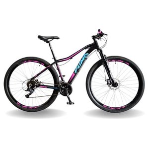 BICICLETA 29 PUMABIKE LINCE 24V STEEZ, FREIO MEC, SUSP 80MM, PRETO COM ROSA E AZUL, 15