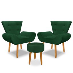 Kit 2 Poltrona Emilia +puff Redondo Decorativo:verde - 2