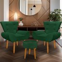 Ver imagem 1 de Kit 2 Poltrona Emilia +puff Redondo Decorativo:verde