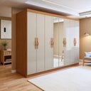 Ver imagem 1 de Guarda-Roupa Casal 8 Portas 6 Gavetas com Espelho MDF 236cm Serenata Marrom Amêndoa Clean/Off White