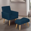 Ver imagem 1 de Poltrona Decorativa Nina e Banqueta Josi Suede Azul Marinho - MV Estofados Shop