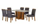 Ver imagem 1 de Conjunto Sala de Jantar Sofia 1,60m Tampo Vidro Off com 6 Cadeiras Jade Cinamomo/Linho Chumbo
