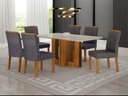 Ver imagem 7 de Conjunto Sala de Jantar Sofia 1,60m Tampo Vidro Off com 6 Cadeiras Jade Cinamomo/Linho Chumbo