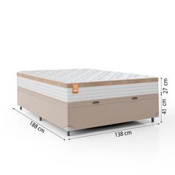 Cama Box Baú Casal Colchão Molas Ensacadas Real 138x188x68cm Branco / Bege - Suporta até 130Kg - 4