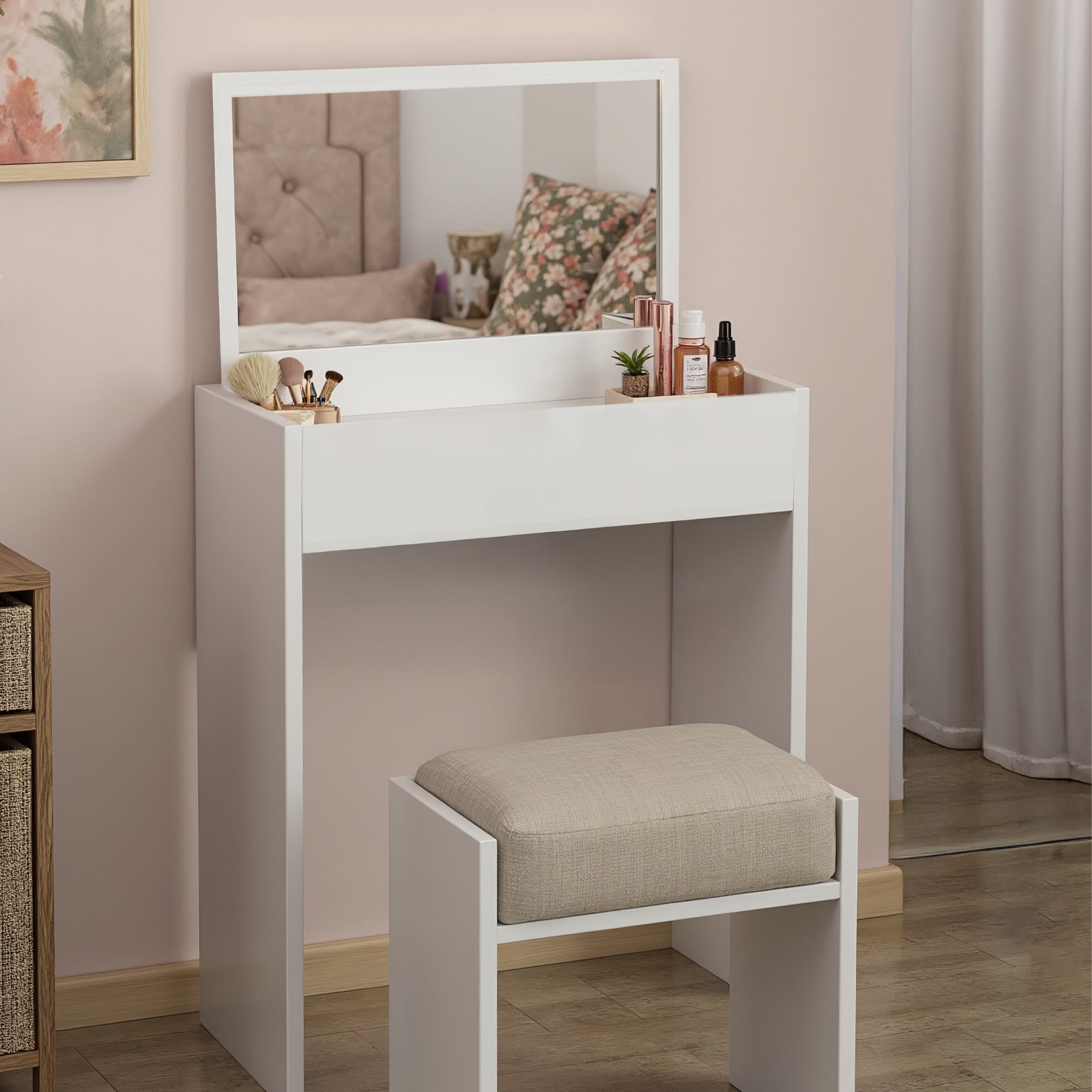 Penteadeira com Espelho Multiuso Quarto Camarim Make em Mdf