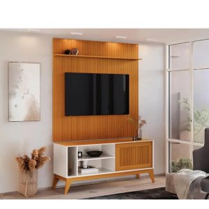 Rack Bancada Aruba com Painel Avant 55 Polegadas:off White Cedro