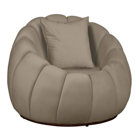 Poltrona Redonda Concha C/ Almofada Base Fixa Veludo Bege - Vallisa Decor
