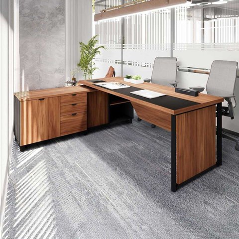 Mesa Executiva com Armário Lateral e Caixa de Tomadas 3 Gavetas 180cm Corporate Nogal e Preto Marrom