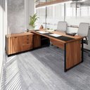 Ver imagem 1 de Mesa Executiva com Armário Lateral e Caixa de Tomadas 3 Gavetas 180cm Corporate Nogal e Preto Marrom