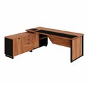 Ver imagem 2 de Mesa Executiva com Armário Lateral e Caixa de Tomadas 3 Gavetas 180cm Corporate Nogal e Preto Marrom