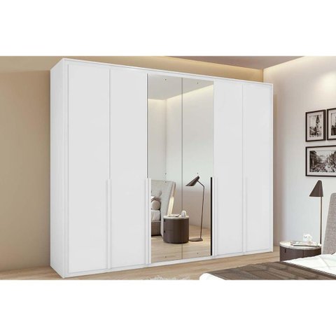 Guarda Roupa Casal 6 Portas (1 C/ Espelho) e 6 Gavetas Imperatore Branco - Lopas