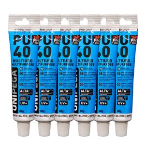 Kit 6 Adesivos Selante Pu 40 Bisnaga Plástica Unipega Branco 80g/50ml