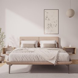 Base Box Cama Japonesa Toquio King com Cabeceira Almofada Linho Bege - Cor: Bege - 1