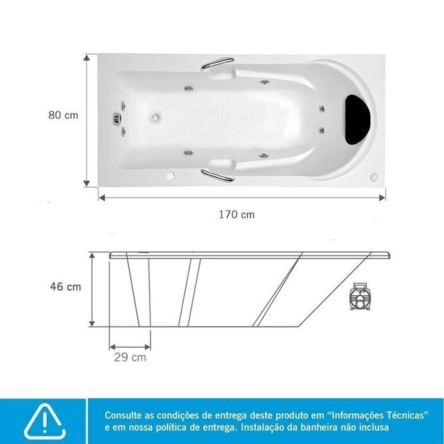 Banheira de Hidromassagem Capri Astra em Gel 170x80x46cm - P6 - 110v - sem Aquecedor e Cromoterapia - 4