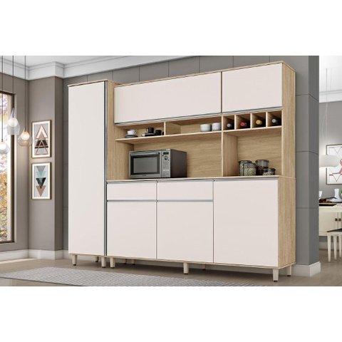 KIT COZINHA ARMÁRIO GRANDE BRASIL COR NATURE / OFF WHITE ÚLTIMAS UNIDADES