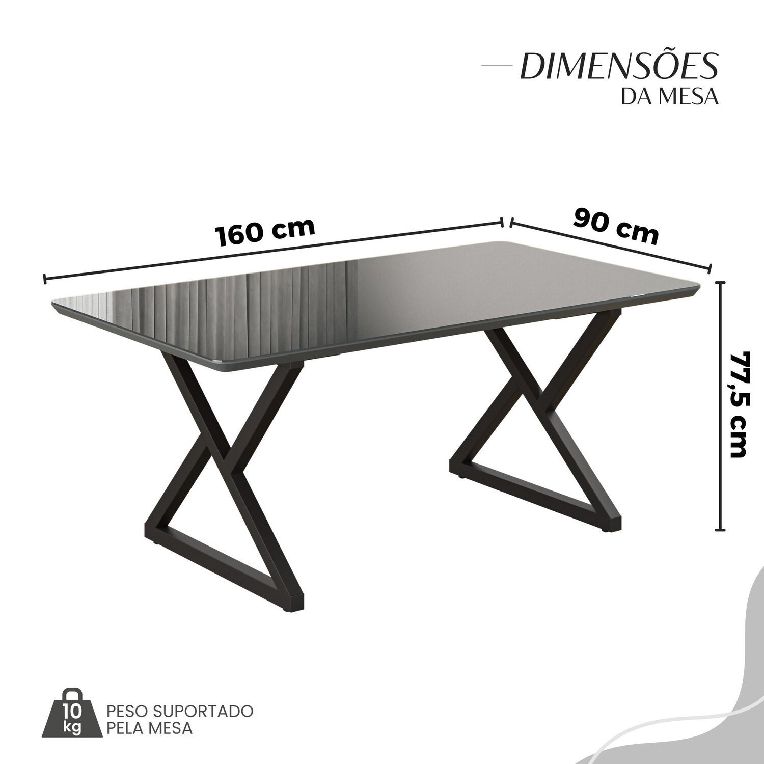 Conjunto Sala de Jantar Mesa 160x90cm Base Império Tampo Mdf Laca com Vidro Malibu - 3