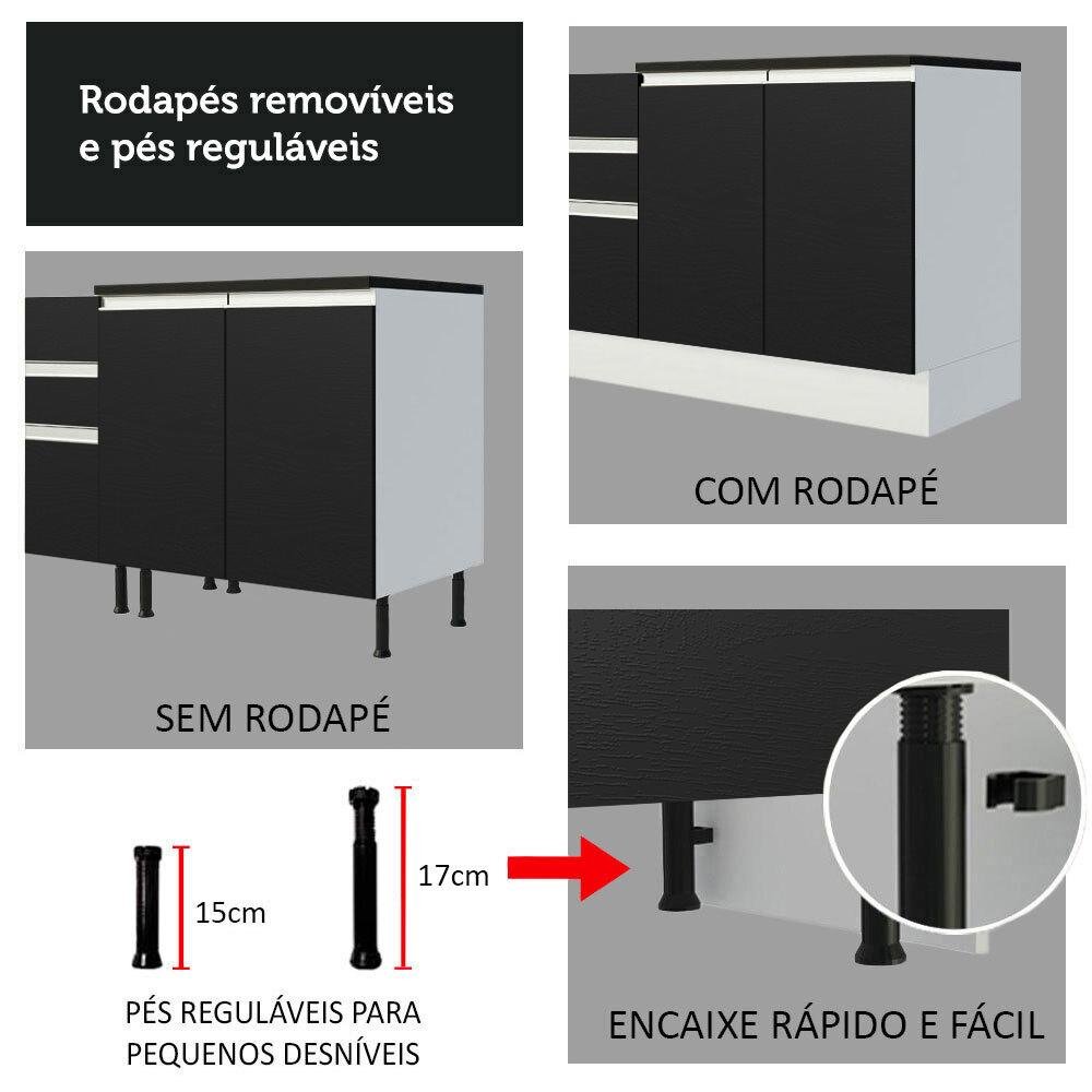 Balcão de Pia Cozinha 100% MDF 120 cm 3 Portas e 2 Gavetas Branco/Preto Acordes Madesa - 9