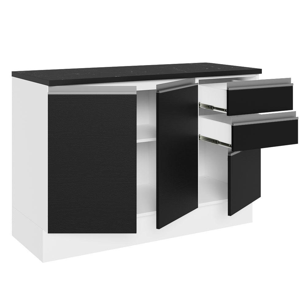 Balcão de Pia Cozinha 100% MDF 120 cm 3 Portas e 2 Gavetas Branco/Preto Acordes Madesa - 6