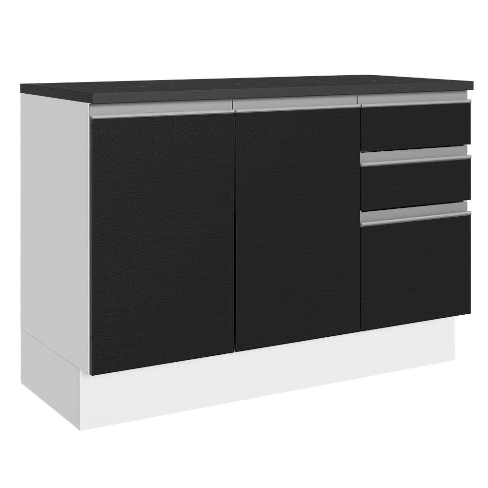 Balcão de Pia Cozinha 100% MDF 120 cm 3 Portas e 2 Gavetas Branco/Preto Acordes Madesa - 2