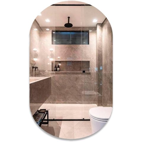 Espelho Oval Decorativo 80x50cm Vidro Lapidado para Banheiro Sala Quarto