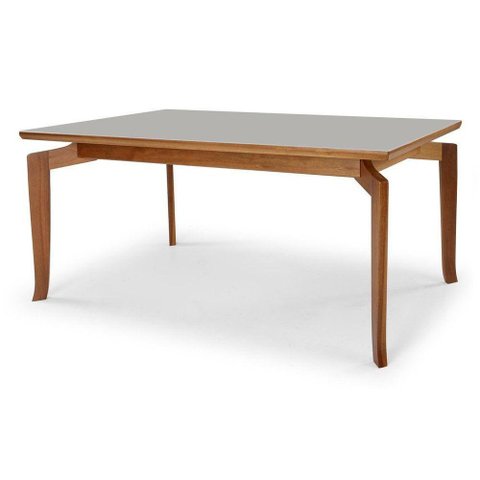 Mesa Bella 180 Vidro Off White Acabamento Castanho
