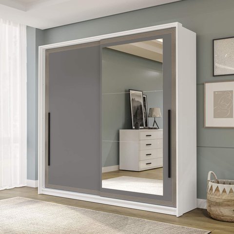 Guarda Roupa 180,1cm 2 Portas de Correr com Espelho 240853 Valência Politorno Móveis