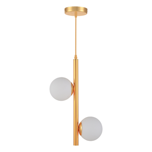 Luminária Pendente Lustre Jabuticaba Dourado com 2 Bolas Globo Esfera Opaco Leitoso Moderno Luxo Inl