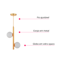 Ver imagem 6 de Luminária Pendente Lustre Jabuticaba Dourado com 2 Bolas Globo Esfera Opaco Leitoso Moderno Luxo Inl