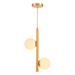 Luminária Pendente Lustre Jabuticaba Dourado com 2 Bolas Globo Esfera Opaco Leitoso Moderno Luxo Inl - 2
