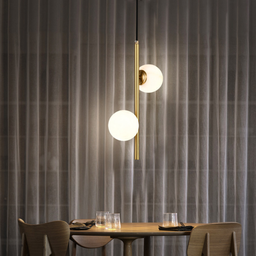 Luminária Pendente Lustre Jabuticaba Dourado com 2 Bolas Globo Esfera Opaco Leitoso Moderno Luxo Inl - 4