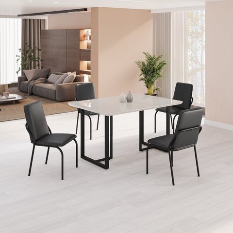 Conjunto Sala de Jantar Mesa 120x90cm Base Lunna Tampo MDF Laca com Vidro Malibu Preto