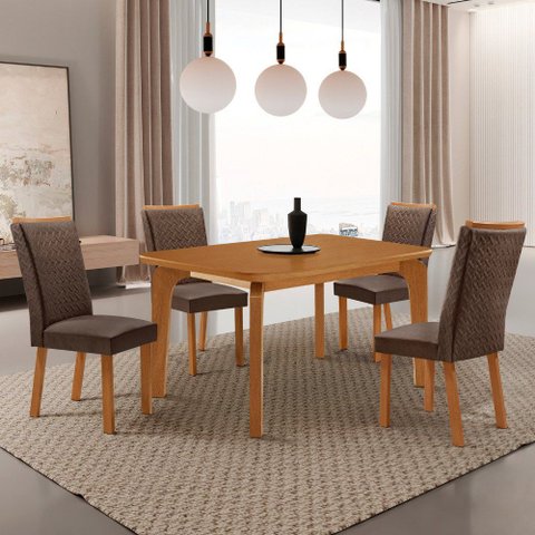 Mesa de Jantar Liz 120cm Tampo MDF Laminado Canto Copo com 4 Cadeiras Lisa Moderna Mobília