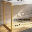 Ver imagem 2 de Escrivaninha 1,50cm para Escritório Estilo Industrial Mesa Home Office - Branco/dourado