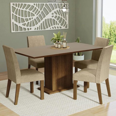 Conjunto Sala de Jantar Mesa Tampo de Madeira 4 Cadeiras Rustic/crema/imperial Keila Madesa