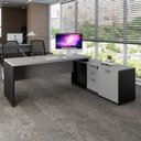 Ver imagem 1 de Mesa de Escritório em L com Armário Lateral F5 Office g Moderno 3 Gavetas 170cm Cinza Sagrado
