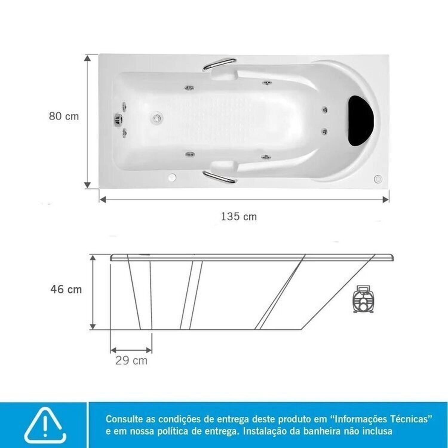 Banheira de Hidromassagem Capri em Gel 135x80x46cm - P6 - 110v - sem Aquecedor e Cromoterapia - 4