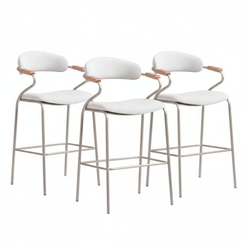 Kit 3 Banquetas Zyon Assento em Tecido Base Fixa com Encosto Cinza Gat Magazine