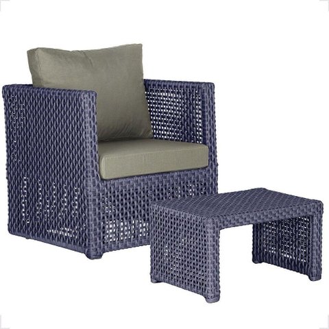 Mesa e 1 Poltrona Madri Corda Náutica Estofado 8 Trama Azul