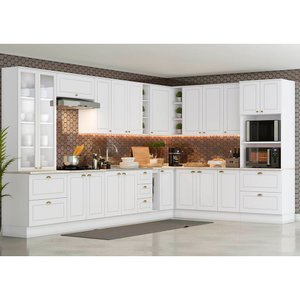 Cozinha Modulada de Canto 13 Peças 20 Portas 7 Gavetas Americana Henn - Branco/calcare