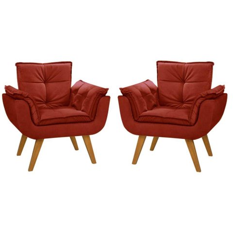 Kit 02 Poltronas Decorativas Opala Suede Composê Beer e Bege