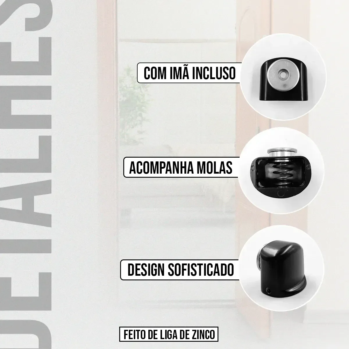Ver imagem 5 de Fixador de Porta Magnético com Imã para Piso Preto Re165 Snel Home