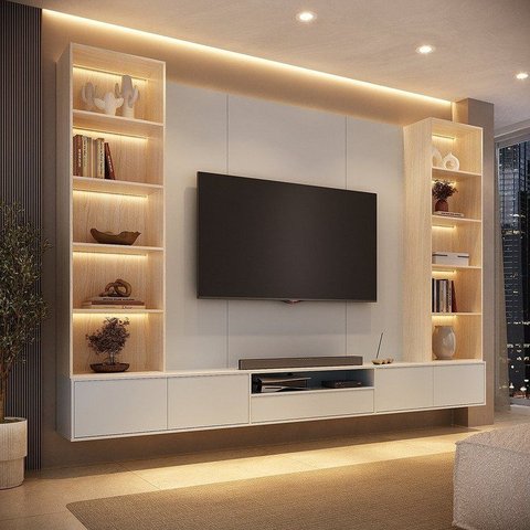 Rack com Painel TV até 75 Polegadas 2 Torres Nichos LED 100% MDF 270CMX217CM Astro Foscarini