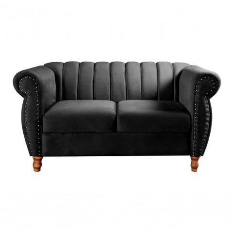 Sofá Realeza 2 Lugares 146cm Preto Veludo Bella Decor Estrutura Madeira
