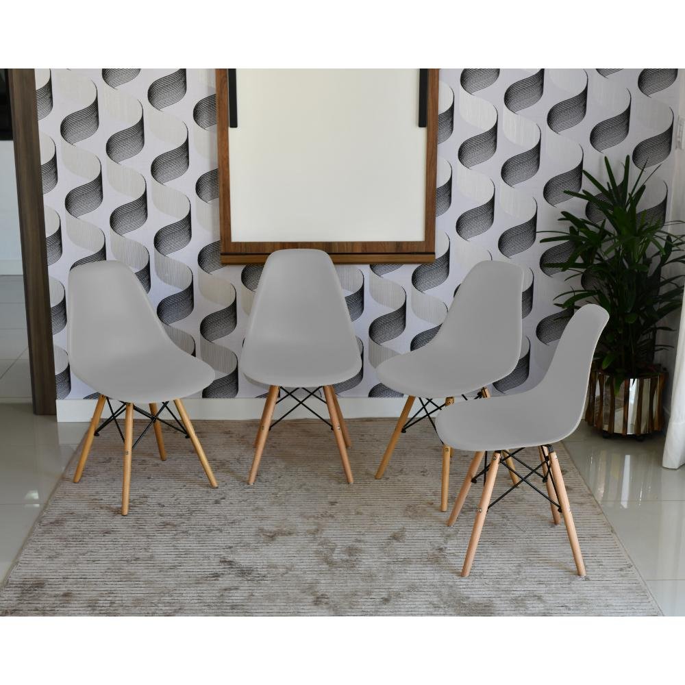 Conjunto de Mesa Dobrável Retrátil 1,40 Branco/Noronha + 4 Cadeiras Eiffel - Cinza - 4