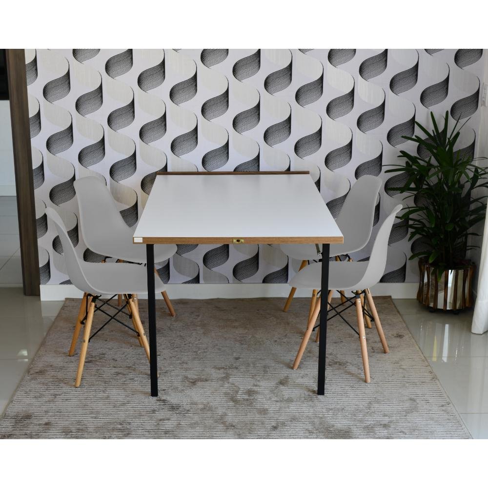 Conjunto de Mesa Dobrável Retrátil 1,40 Branco/Noronha + 4 Cadeiras Eiffel - Cinza - 2