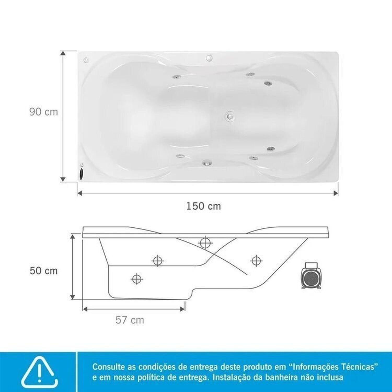 Banheira de Hidromassagem Due Gran Luxo 150x90x50cm - P5 - 220v - sem Aquecedor e Cromoterapia - 4