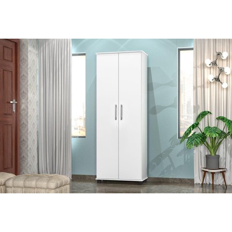 Multiuso / Armário Are 2 Portas com Prateleiras Interna e Puxadores Cromados com Rodízios Cor Branco