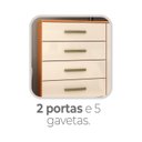 Ver imagem 6 de Cômoda 2 Portas 5 Gavetas com Cabideiro e Pés Chicago Bege/Cinamomo/Off White