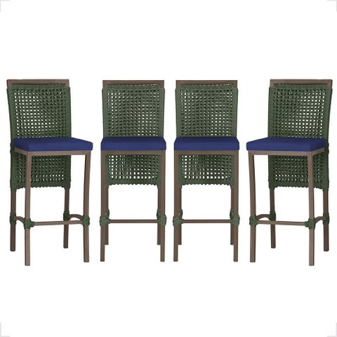 4 Banqueta em Alumínio Roma Marrom Corda Náutica Tecido 10